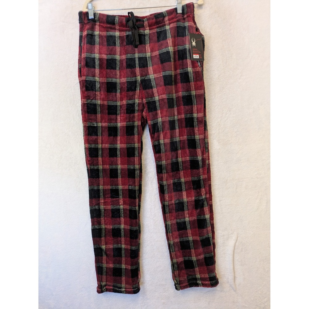 Spyder Men's Size M Red Black Buffalo Plaid Fleece Pajama Pants NWT